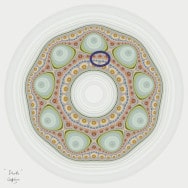 Mathematical mandala. Shells, a mandala fractal (with ellipse detail) for a print, in pastel colours on a grey background.