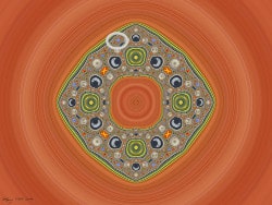 Abstract fractal and math art. Crescents (with ellipse detail) a fractal on a red background, a Sierpiński curve Julia set.