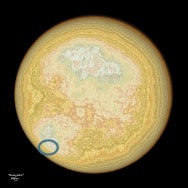 Math art. Planetary Disk 2, a fractal orange/yellow/beige image (with ellipse detail) made using Möbius maps.