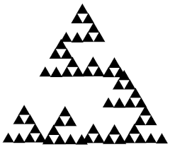 The fourth iteration of the first component of the attractor of a 4-vertex directed graph IFS, based on the Sierpiński triangle