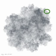 Fractal math art. Cloud 7, a grey fractal (with ellipse detail) made with a directed graph iterated function system.