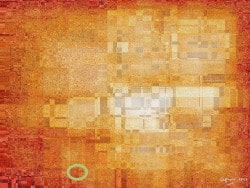 Fractal math art. Red City, a red and gold fractal (with ellipse detail) made with a directed graph iterated function system.