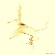Abstract math art. Unicorn, a beige and yellow coloured picture for a fine art print, created using trigonometric functions.