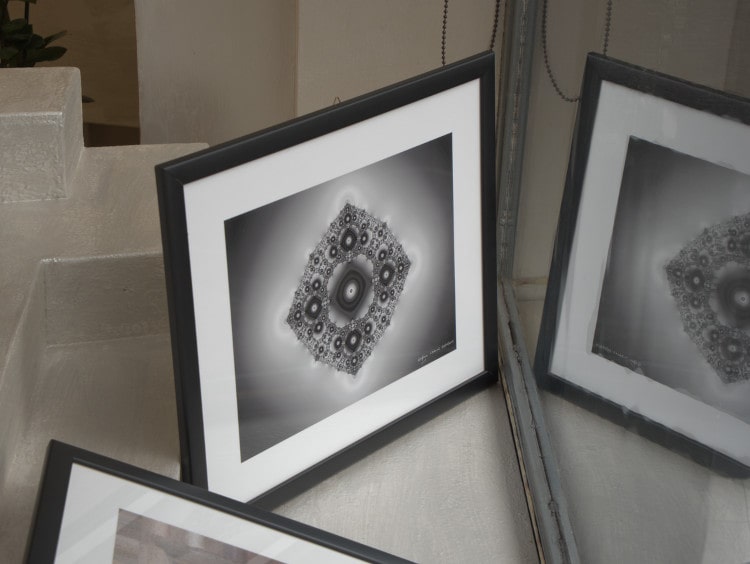 Abstract math art. A fine art print of the black and white fractal Charged Curve, a Sierpiński curve Julia (and Fatou) set.