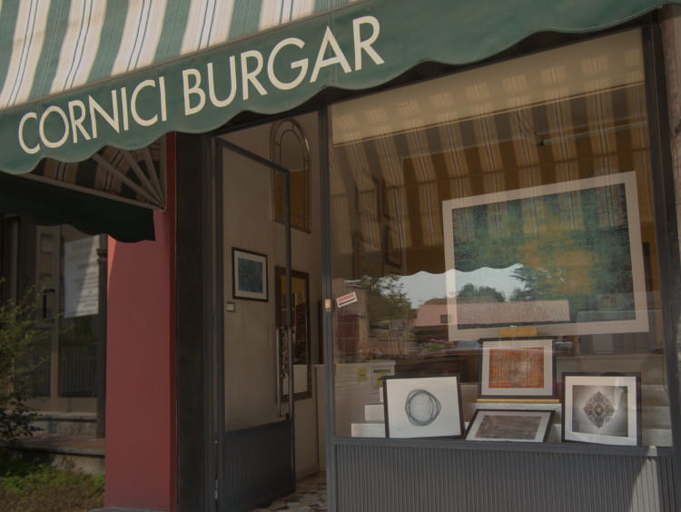 Fine art prints (on paper and canvas) of fractals, mathematical art, artworks and designs, on display in a shop window.