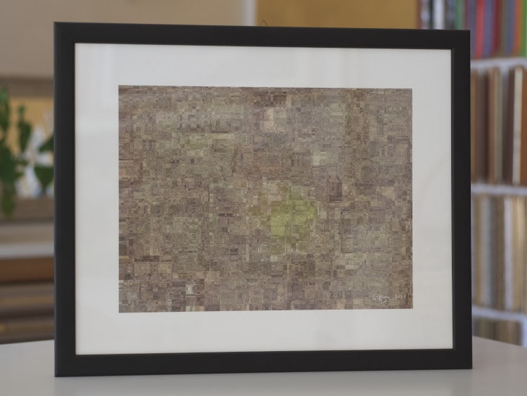 A fine art paper print of the dark brown and beige IFS fractal Ruins, math art and design made with a directed graph IFS.